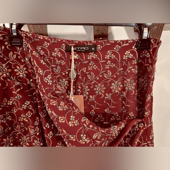 NWT ETRO Embroidered Floral Wide Leg Maroon Pants IT42 (US 6) & IT38 (US 2) - Picture 8 of 13